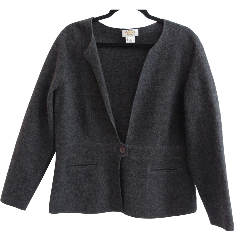 Vtg‎ Talbots Boiled Wool Jacket Gray L Petite Classic Preppy Academia Old Money